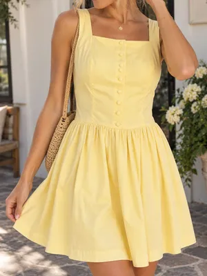 Julia Jordan Yellow Cotton Poplin Drop Waist Button Mini Dress Size 4 NWT thumbnail 1