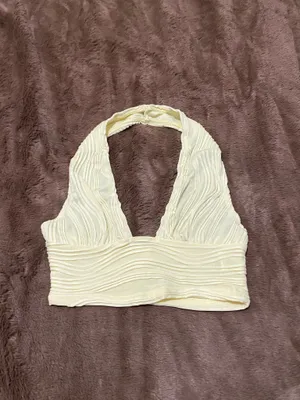 SHEIN ICON Solid Backless Halter Top Pastel Yellow Size XS thumbnail 2