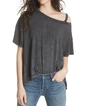We The Free People Alex Cutout Drop Shoulders Slouchy Oversized Tee T-Shirt M thumbnail 1