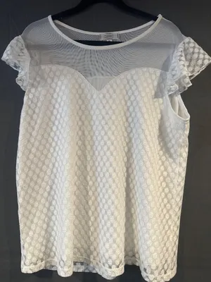 Shannon Ford New York Womens XL White Polka Dot Lace Mesh Blouse Coquette thumbnail 1