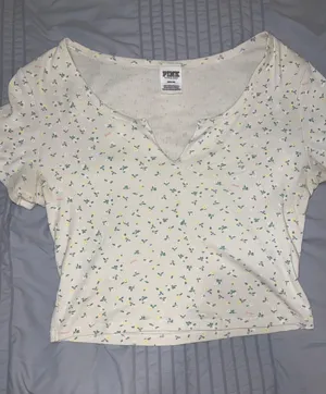 PINK Victoria’s Secret light yellow floral crop thumbnail 1