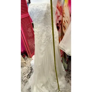 Strapless Lace Applique Tulle Wedding Gown Extra Length Ivory White thumbnail 2