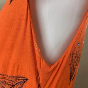 Free People Dress Sz 6 V Neck Orange Red Botanical Long Flutter Cap Sleeve Boho thumbnail 9
