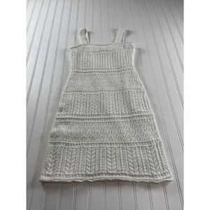 Taylor Boho-Chic Crochet Bodycon Tank Dress White Knit Mini Square Neck Small thumbnail 2