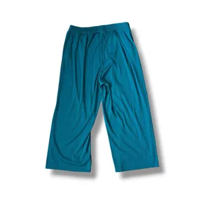 Modern Works Women's Plus Elastic Waist Pull-on Teal Crinkle Wide Leg Trouser 1X thumbnail 3