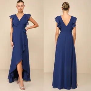 NWT Lulus Ravishing Charm Dark Blue Ruffled Wrap High-Low Maxi Dress Wedding M thumbnail 2