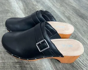 Mia Milpu Swedish Wood and Vegan Leather Clogs Size 10 Mules Black Shoes NWOT thumbnail 4