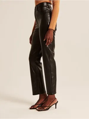 A&F Vegan Leather Ankle Straight Pants in Black thumbnail 4