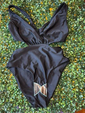 South Beach Black Plunge Tie Back Swimsuit NEW SZ UK 8 US 4 thumbnail 3