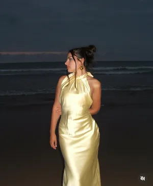 Zara butter Yellow Backless Halter maxi Dress holiday evening wedding thumbnail 4