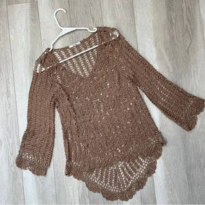 Vintage Crochet Top Brown (s/m) siNita bohemian crochet festival swim cover up thumbnail 1