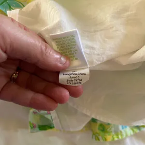 Lilly Pulitzer Patchwork Linen‎ Dress Size 4 Green Yellow Floral Tie Strap Lace thumbnail 9