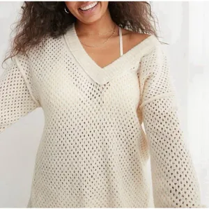 Aerie Cream Off-the-Shoulder Sweater with Loose Knit Women’s XXL Lounge Oversize thumbnail 2