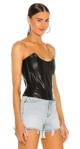 Miaou Leia Black Vegan Faux Leather Cropped Strapless Corset Top Size M thumbnail 1