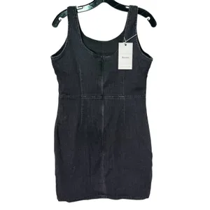 NWT ELLEVEN Black Denim Mini Dress‎ Sleeveless Bodycon Slit Medium thumbnail 7