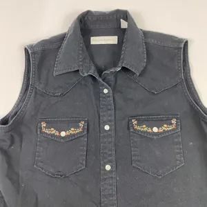 Vintage‎ Banana Republic Vest Womens Large Western Pearl Snap Embroidered Floral thumbnail 1