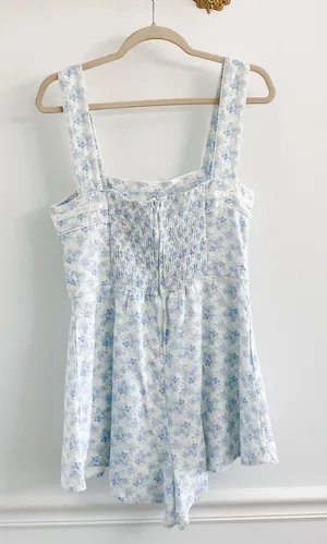 Altar’d State Mandi Blue Floral Linen Romper thumbnail 8