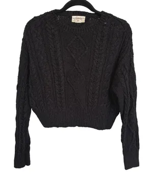 Denim & Supply Ralph Lauren Black Cableknit Boxy Crewneck Sweater Small thumbnail 1