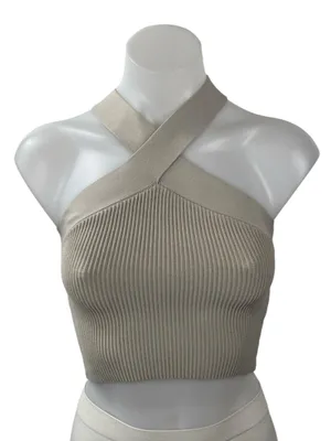 Aritzia Babaton Women's Beige Ribbed Knit Sculpt Sleeveless Crop Top Size XS thumbnail 1