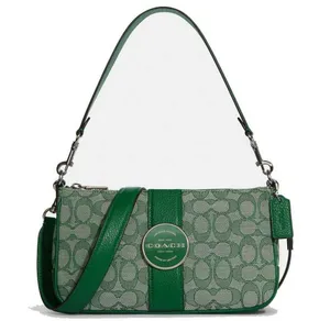 Coach C8306 Lonnie Baguette In Signature Jacquard & Leather Green thumbnail 1