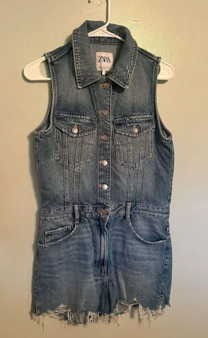 Zara Denim Romper thumbnail 3