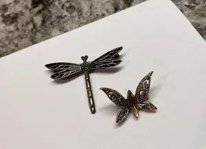 Lot Of 2 Vintage - Modern Insect Brooch Pins - Butterfly / Dragonfly Rhinestone thumbnail 2