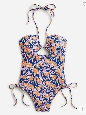 NWT J. Crew Liberty Halter cutout one-piece in painted block print BH510 Sz‎ 24 thumbnail 1