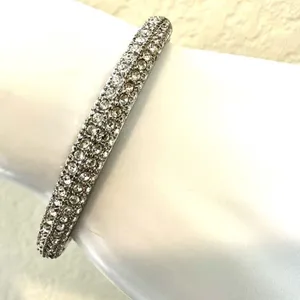 Silver tone hinged rhinestone bangle bracelet thumbnail 1