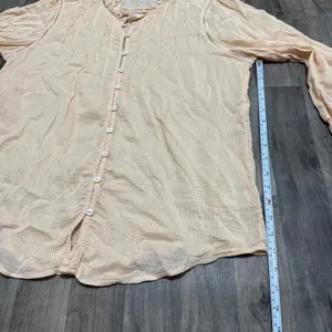 Faherty Willa Rosette Peach Organic Cotton Pintuck Ruffle Blouse XL thumbnail 6