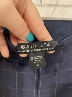 Athleta Brooklyn Textured Ankle Pants Womens 2 Blue Check Tapered Elastic Waist thumbnail 3