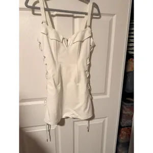 White Lace-Up Side Sweetheart Mini Dress thumbnail 2