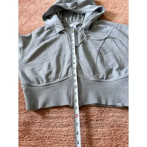 JoyLab Cropped Zip Up Hoodie L Gray Athletic Jacket Drawstring Hood Activewear thumbnail 5
