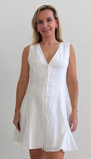 NWT J.Crew White 100% Linen Button Front Fit & Flare Dress Size 6 thumbnail 1