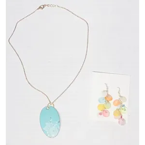 Vintage Turquoise Stone Pendant Necklace and Earrings Set thumbnail 1