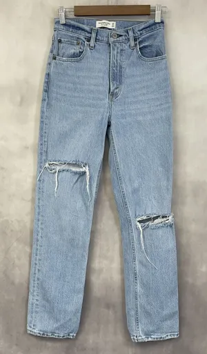 Abercrombie Fitch 90s Straight Jean Women 25/0S Distressed Ultra High Rise Indie thumbnail 1