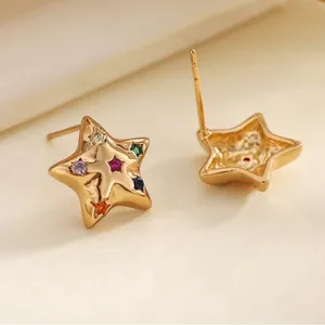 Gold Star Earrings with Multicolor Gems thumbnail 2