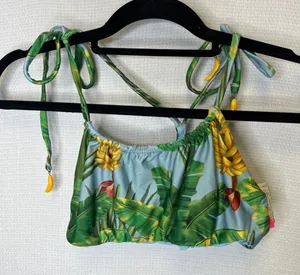 Farm Rio Praia Banana Palm Print Bikini Top Blue Green Large Charm Ties thumbnail 1