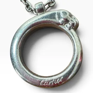 Cartier Silver Metal Panther Circle Keychain Bag Charm Engraved Pendant thumbnail 1