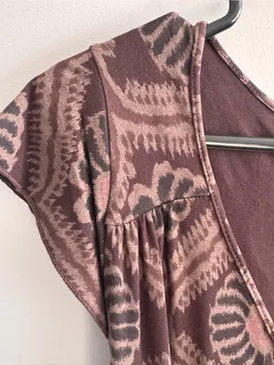 Fresh Produce Dress Small Brown Floral Faux Wrap Side Tie Made in USA thumbnail 4