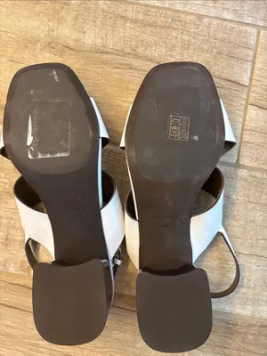 Tory Burch Miller Slingback Logo Block Heel Sandal US 9 Cloud White Leather thumbnail 9