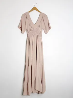 Baltic Born Delilah Maxi Dress Blush Pink Size Small Smocked Waist thumbnail 4