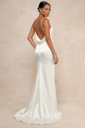 Lulus Lovely Endearment White Satin Sleeveless Backless Maxi Dress Bride Medium thumbnail 2