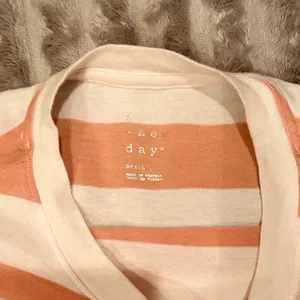 A New Day Womens Peach White Striped Long‎ Sleeve Crewneck T-Shirt Small thumbnail 3