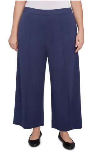 NWOT Alfred Dunner Navy Pull On Wide Leg Crop Center Seam 2X‎ Jersey Knit Casual thumbnail 1