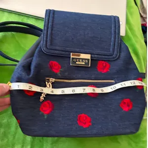 GUESS Blue Denim Backpack Bag Roses Casual Boho thumbnail 7