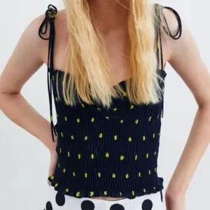 Zara smocked top with polka-dots and shoulder ties Navy and Yellow Size Large thumbnail 3