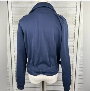 "Serena" Moto Jacket Cropped Navy Blue-Large thumbnail 2