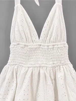 White Halter Tiered Eyelet Mini Dress - Size XS | Windsor thumbnail 6