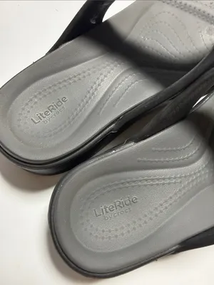 Crocs Capri Black Boca Wedge Flip Flop Sandals Lite Ride Comfort S-607 Sz 6 thumbnail 7