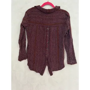 Anthropologie Burgundy Striped Button Back Long Sleeve‎ Shirt Womens Medium thumbnail 6